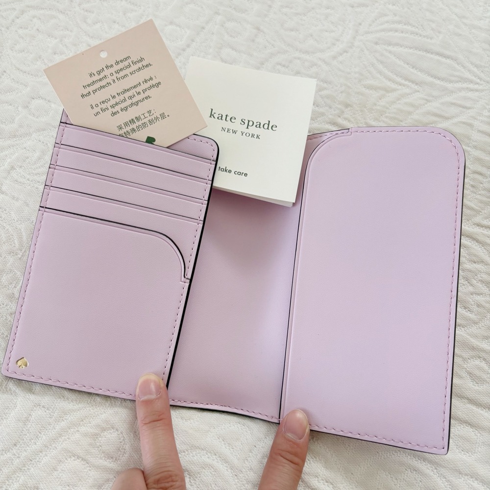 Kate Spade Flock Party Parrot Leather Passport Holder, Lilac Pink - Picture 3 of 4